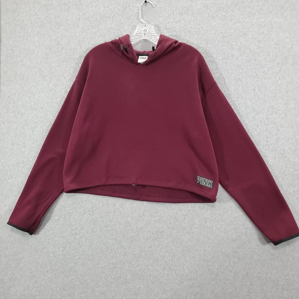 PINK Victoria's Secret Women Sweatshirt Large Red Cropped Hoodie Ombre Colorful